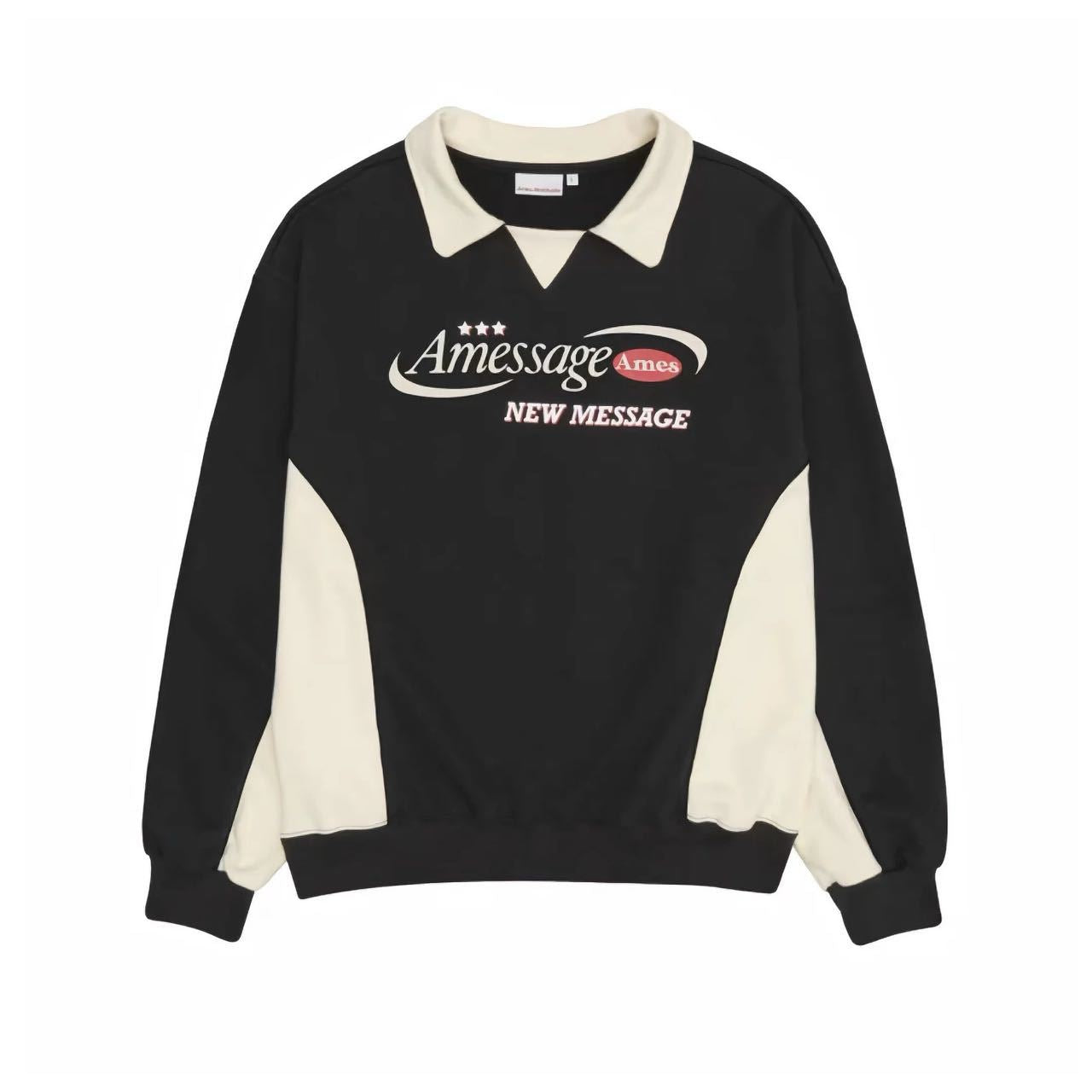 American Retro Jersey Stitching Lapel Couple Sweater Long Sleeve
