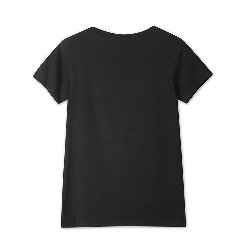 Dame T-shirt med korte ærmer i bomuld og diamanter, plus size