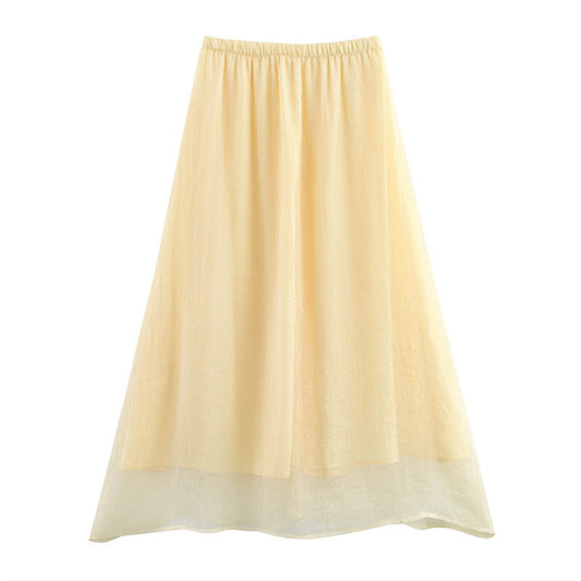 Ruffle Effect Solid Color Midi Dress Skirt