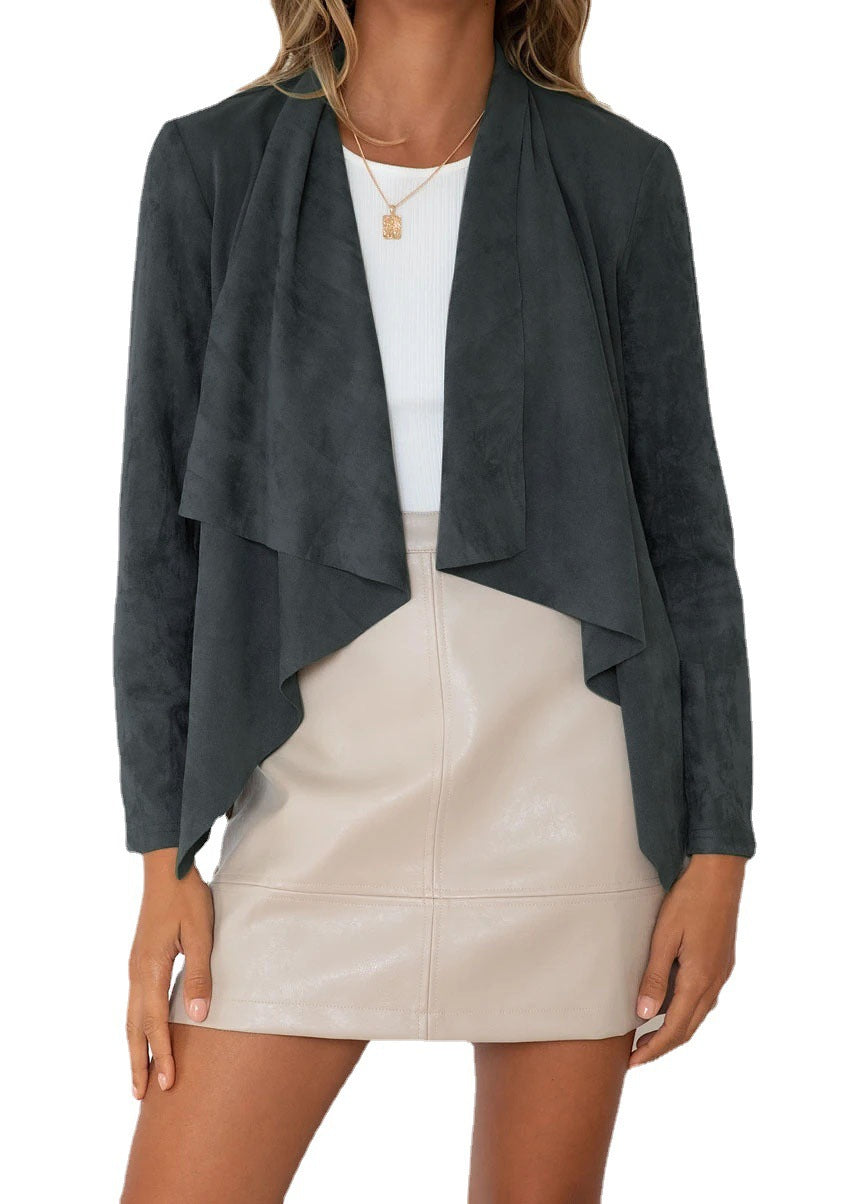 Temperament Lapel Solid Color Faux Deerskin Fleece Casual Small Jacket