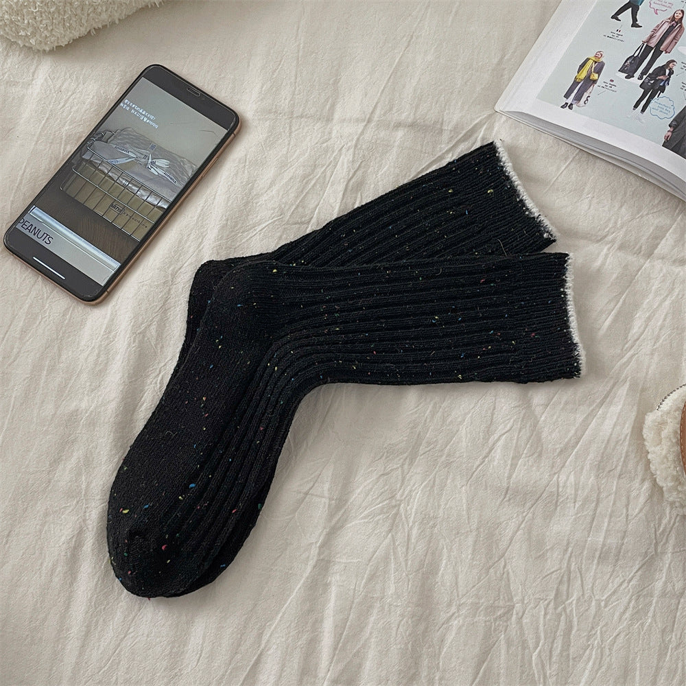 Womens Wool Knit Contrast-color Socks