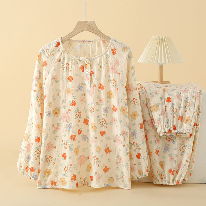 Womens Korean-style Double-layer Long-sleeve Pants Set With A Crew Neckcasual Loungewear