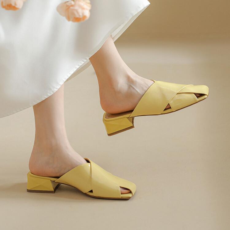 Outer Wear Muller Women's Sandals And Half Slippers With Low Heels Green Lemon Yellow White