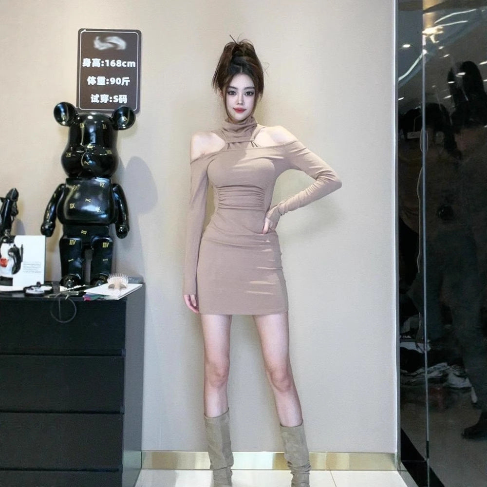 Fashionable Sassy Womens Sheer Alluring Off-shoulder Bodycon Dress