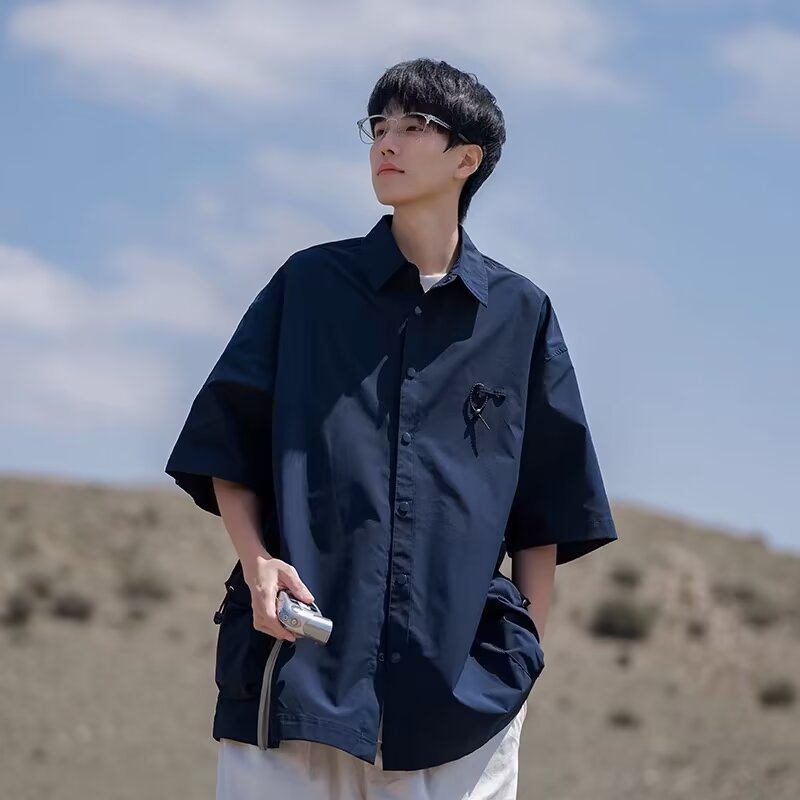 Retro Workwear Short-sleeved Shirt Loose And Casual