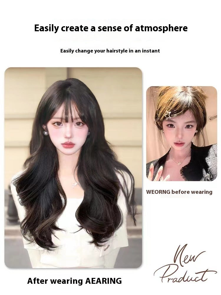 Women's Long Hair Full-head Wig Mid-length Fluffy Eight-character Bangs