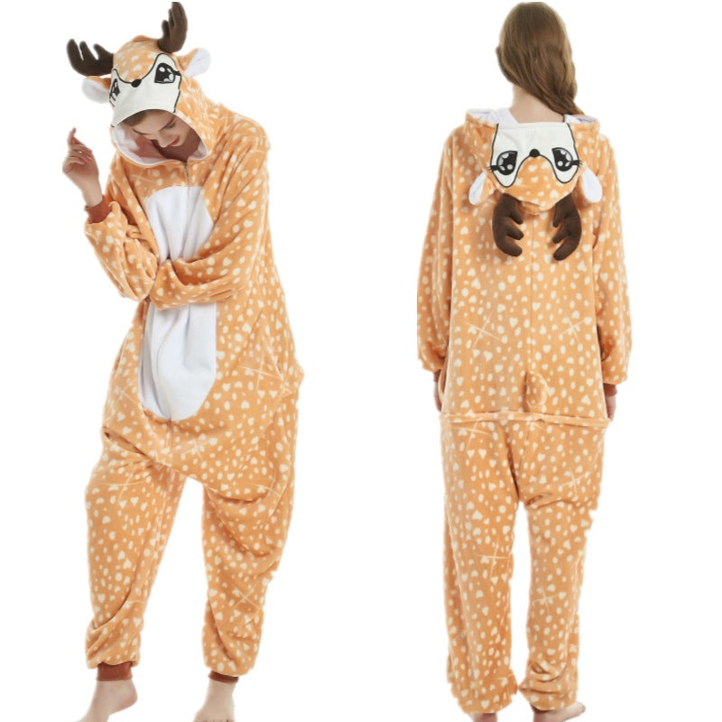 Men And Women Facecloth Cute Little Deer One-piece Pajamas