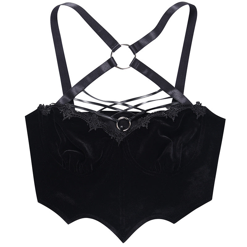 Dark Bat Round Ring Buckle Deep V Beauty Back Sling