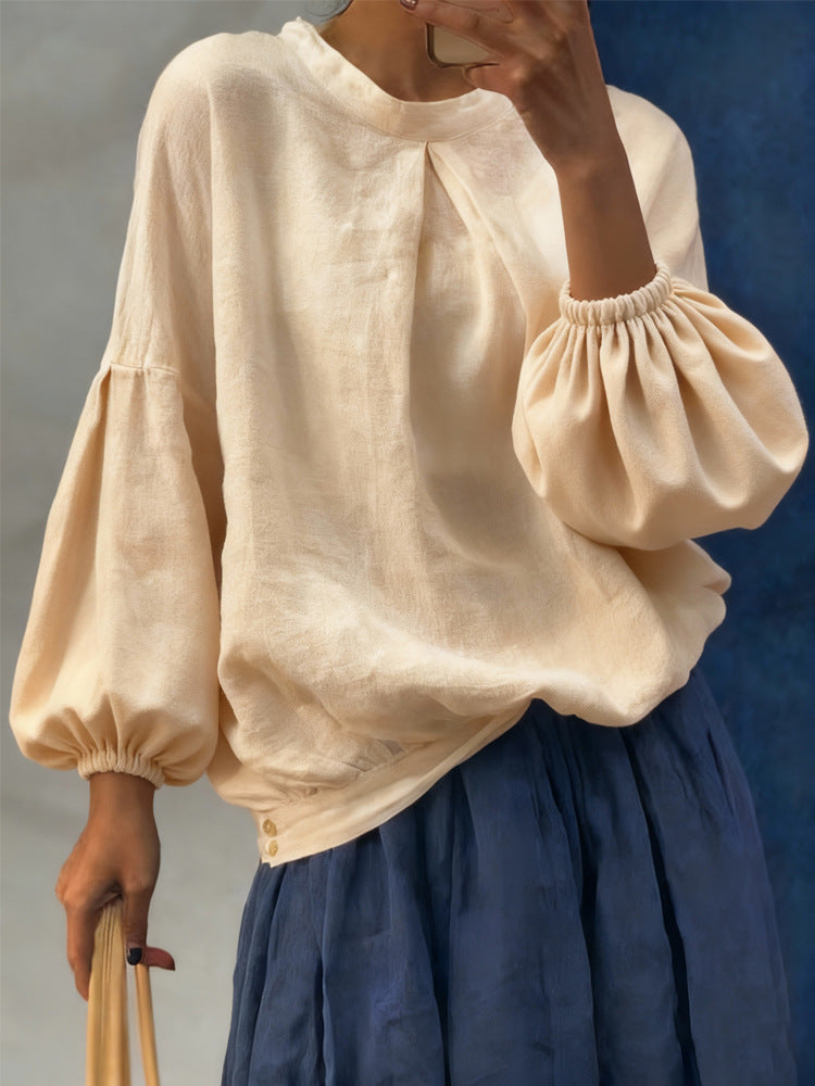 Fashionable Solid-color Long-sleeve Crew-neck Pullover Shirt