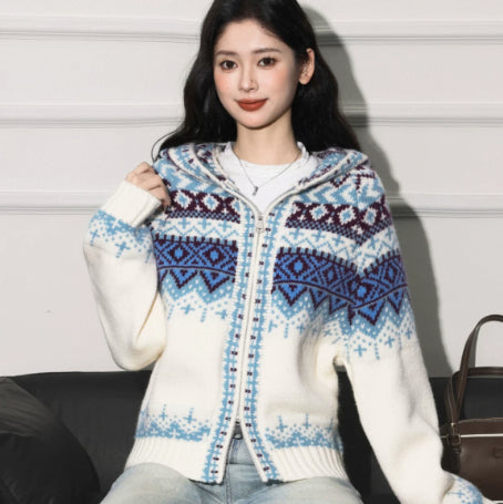 Jul-tema Fair Isle Jacquard Hættetrøjefrakke