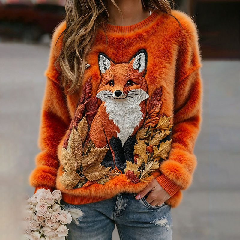 Womens 3D DigitalPrint Flannel Crewneck Sweatshirt For FallWinter