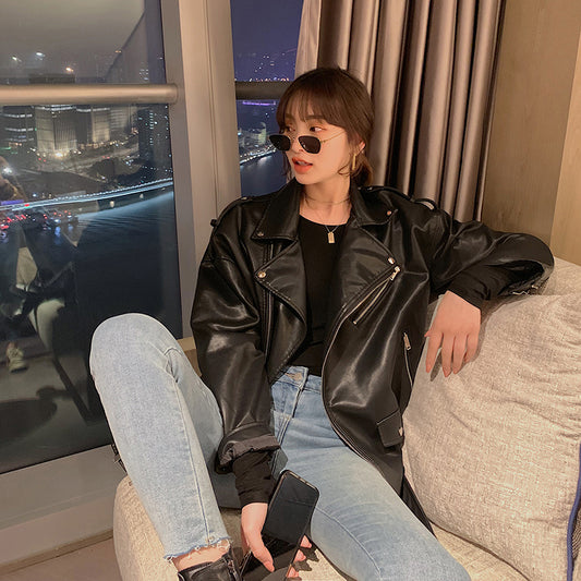 All-match Loose Motorcycle PU Leather Jacket Trend