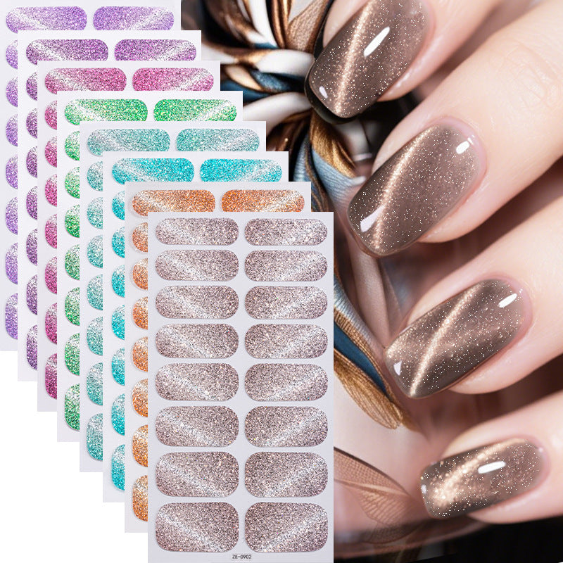 New Onion Powder Cat Eye Nail Applique 16 Finger Nail Sticker