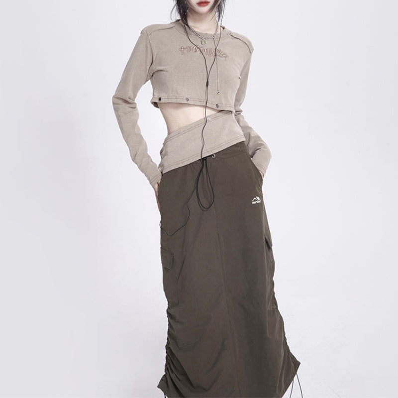 Workwear Mid-length Skirt Women's Autumn And Winter Drawstring