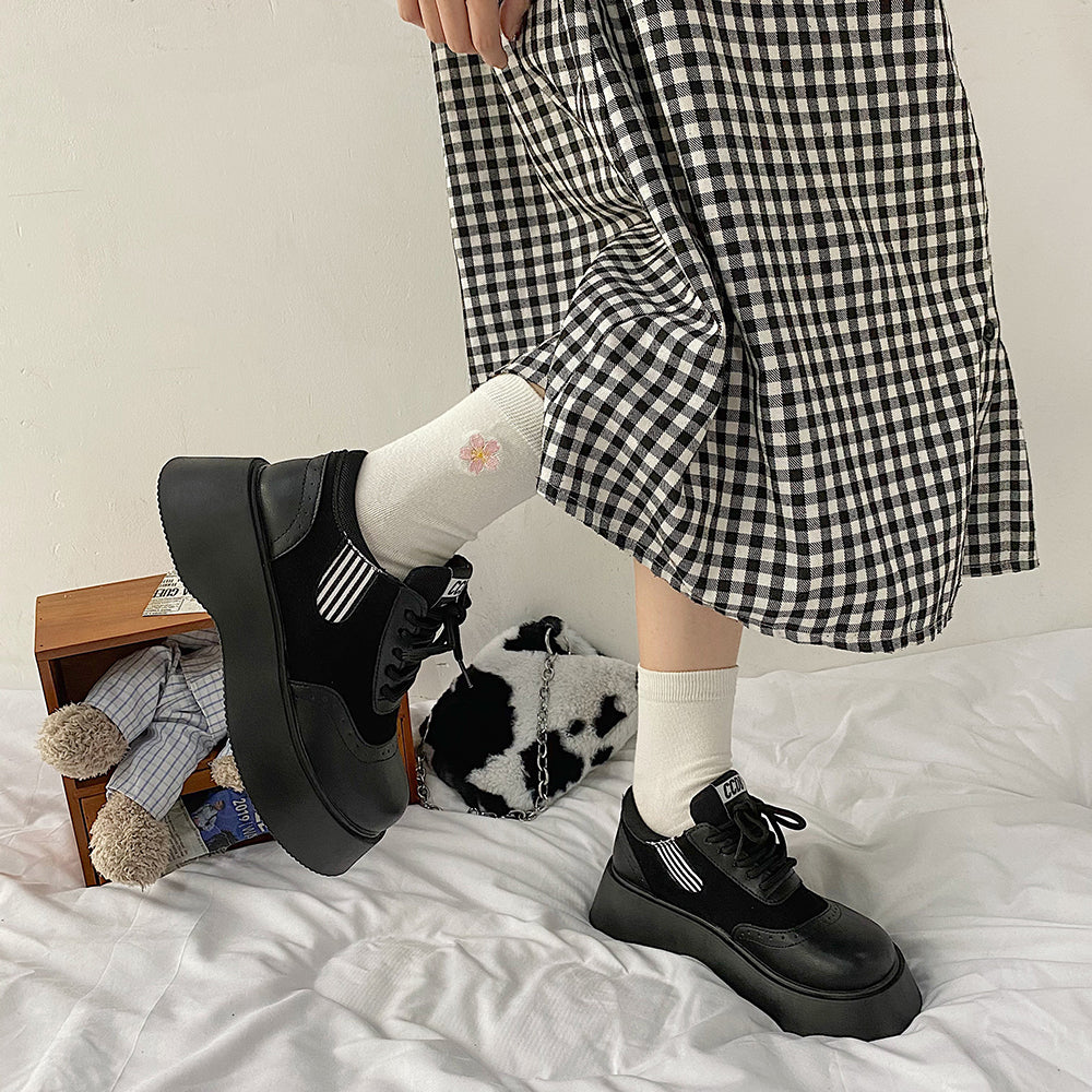 Retro Lace-up Ugly And Cute Shoes Trifle Platform Loafers
