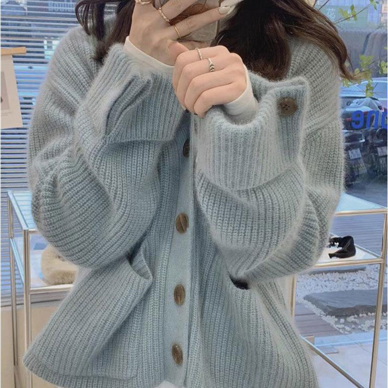 V-neck Soft Glutinous Sweater Single-breasted Loose Knitted Coat