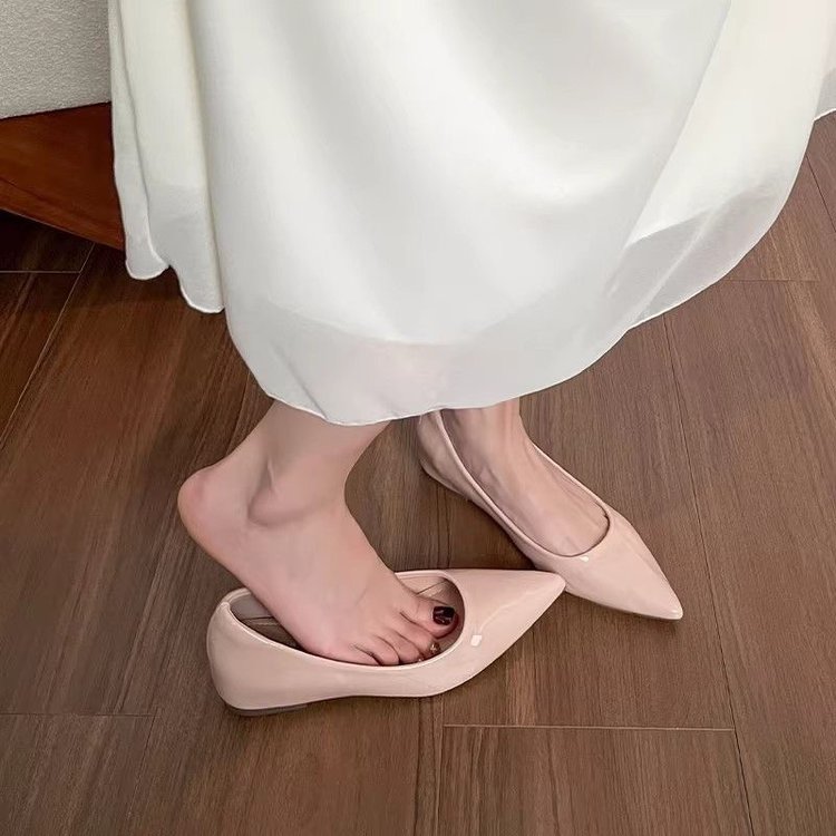 Women's Pointed Toe Nude Flats, French Gentle Style, Low Cut Fairy Design, Dress Shoes For Women