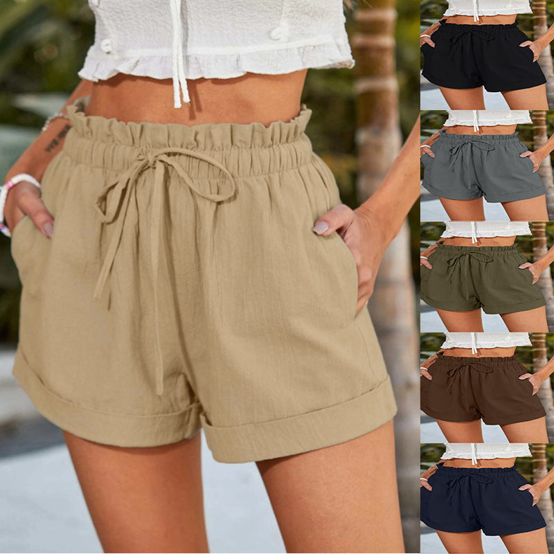 European American Summer New Solid Color Loose Casual Fashion Shorts For Women