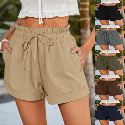 European American Summer New Solid Color Loose Casual Fashion Shorts For Women