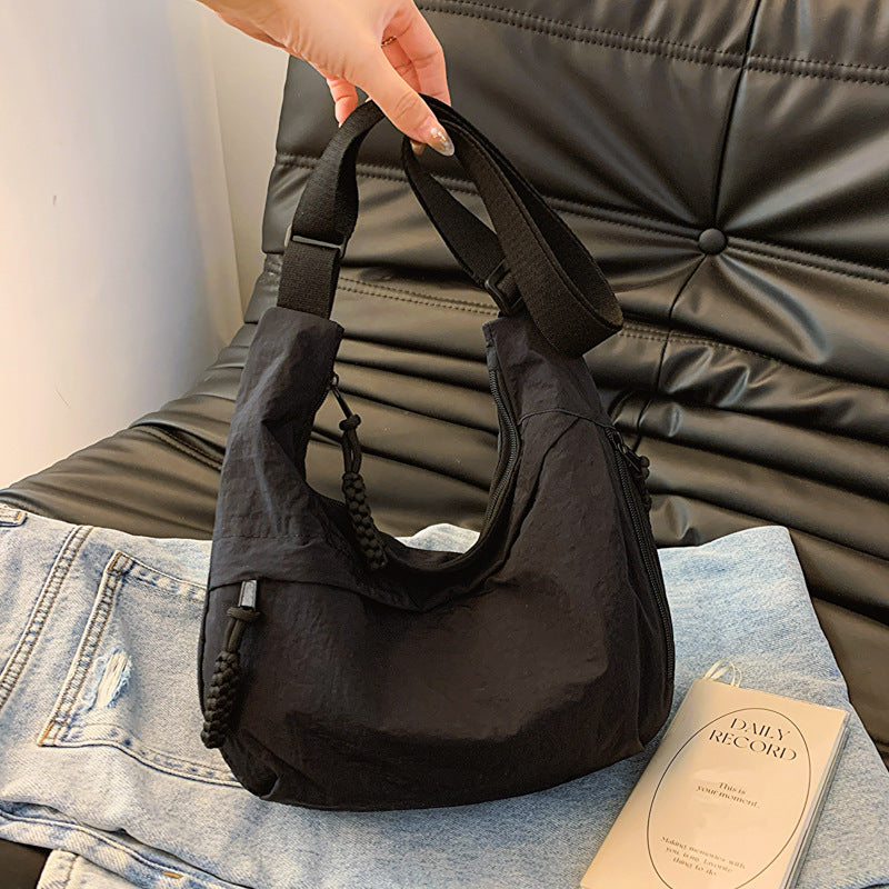 Washed Wrinkled Nylon Shoulder Travel Messenger Bag