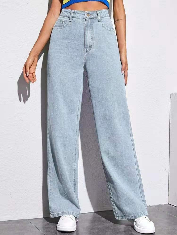 Vaskede Fashion Straight Jeans til damer med medium talje