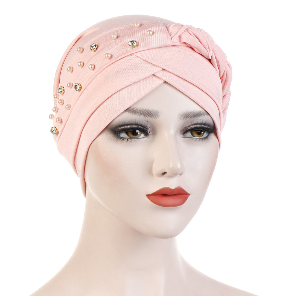 New Multi-color Crystal Hemp Three-layer Turban Hat