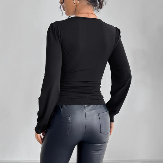 V-hals Blonde Syninger Rhinsten Sidefoldning T-shirt