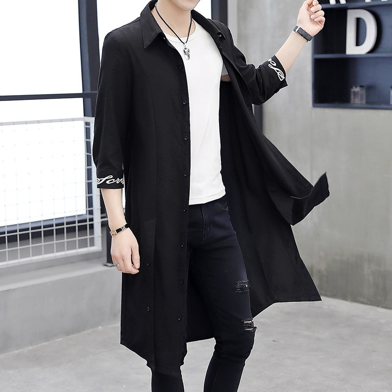 Summer New Men's Duster Handsome Extended Below-the-knee Coat
