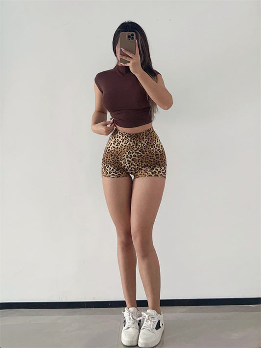 European And American Leopard Print Peach Fitness Pants