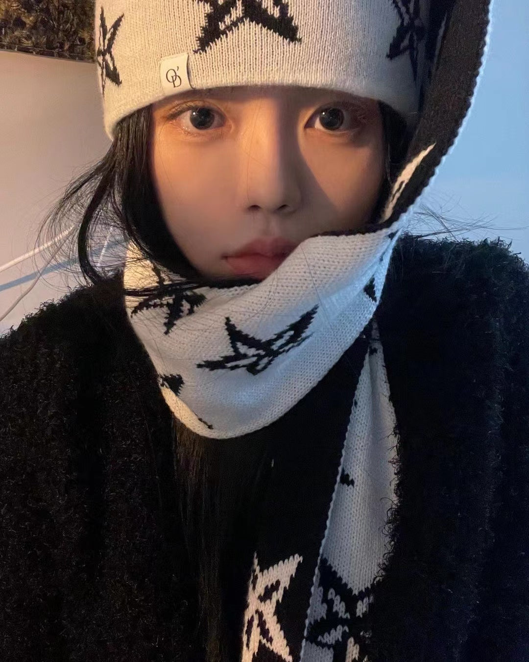 Printed Knit Hat Double-sided Scarf Cold Hat For Warmth