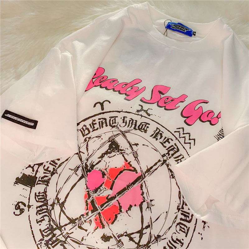 Half Sleeve Letter Print Loose Top
