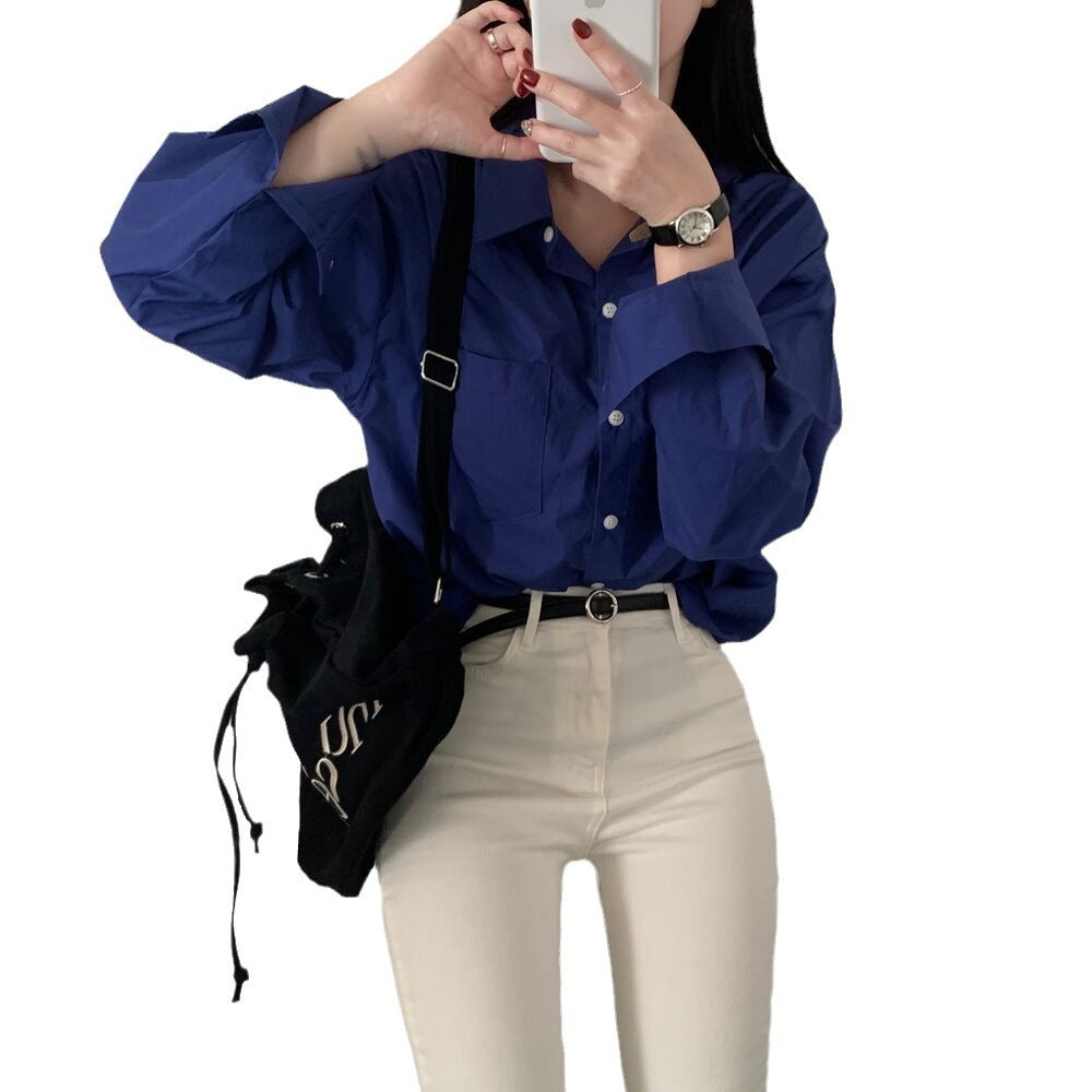 Solid Color Loose And Simple Shirt Casual Base White Shirt