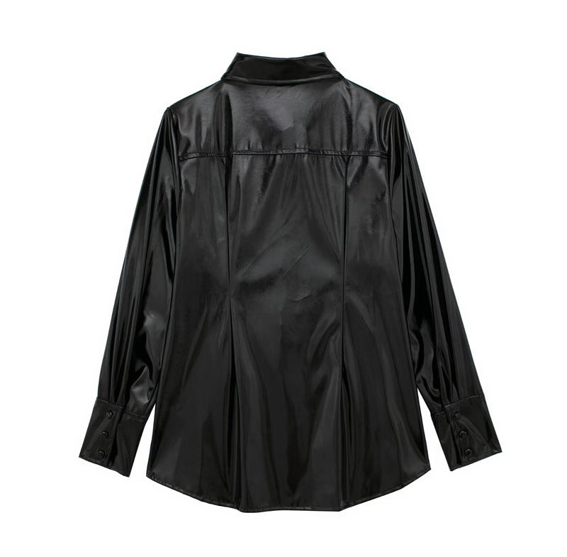 European And American Single-row Long-sleeved Top For Women