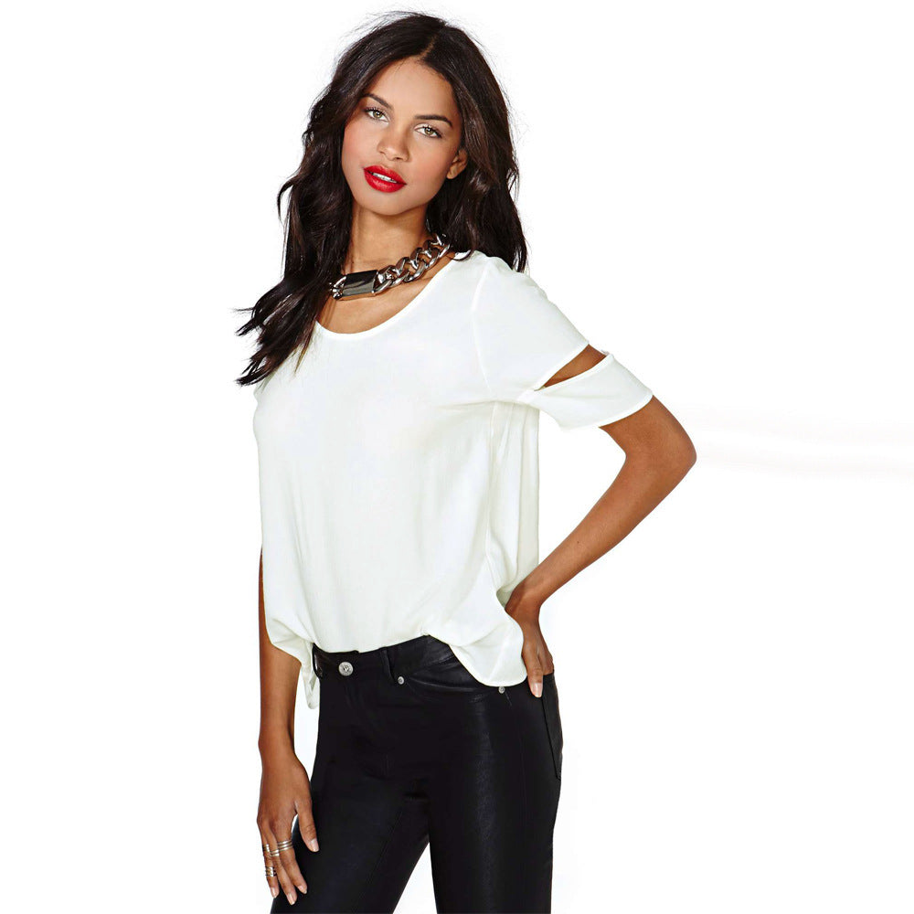 Summer AliExpress Sexy Woman Short Sleeve Casual Chiffon Top