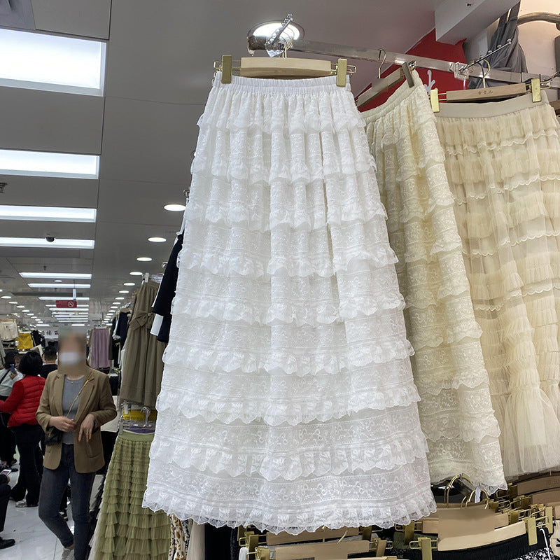 New High Waist Slimming French Layered Lace Stitching Cake Dress Skirt For Women