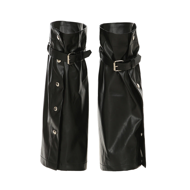 Dark Punk Metal Buckle Black Leather Leg Warmer
