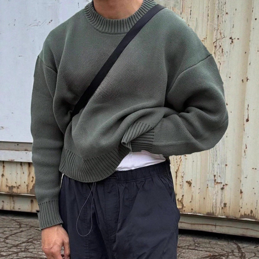 Solid Color Pullover Sweater Knitwear Men's Loose Long Sleeve Casual Top