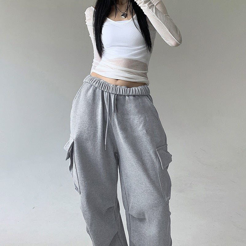 Autumn Sports Style Elastic Waistband Lace-up Casual Trousers