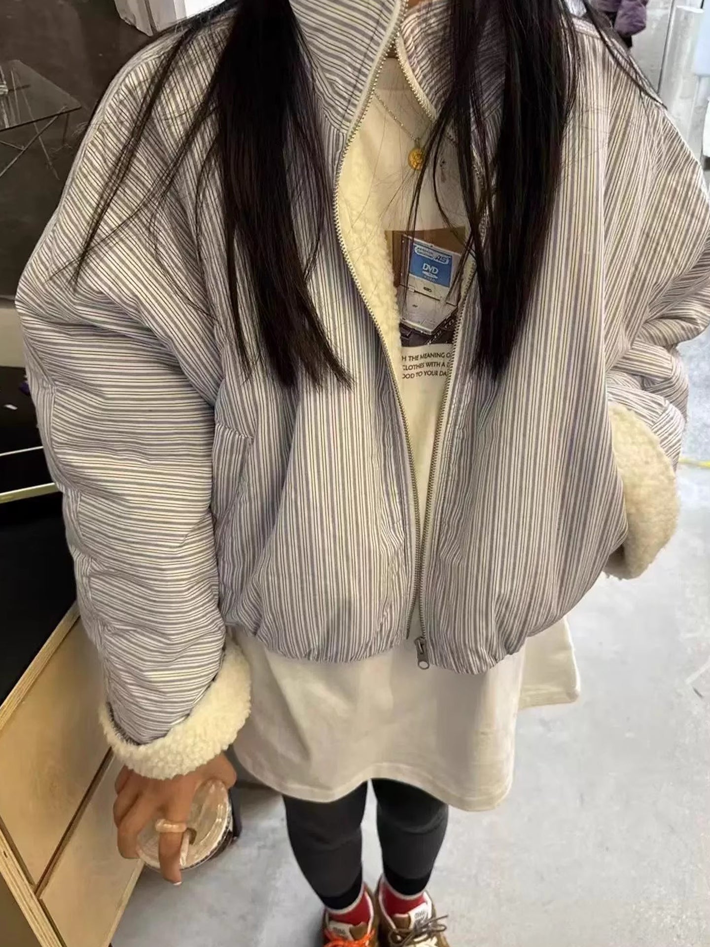 Women's Long-sleeved Lamb Wool Plaid Cotton-padded Jacket
