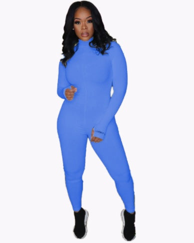 Super Soft Rib Embroidered Stretch Fitness Jumpsuit