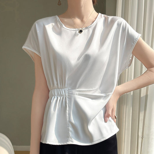 Crew-neck Simple All-match Drawstring Short-length Short-sleeve T-shirt