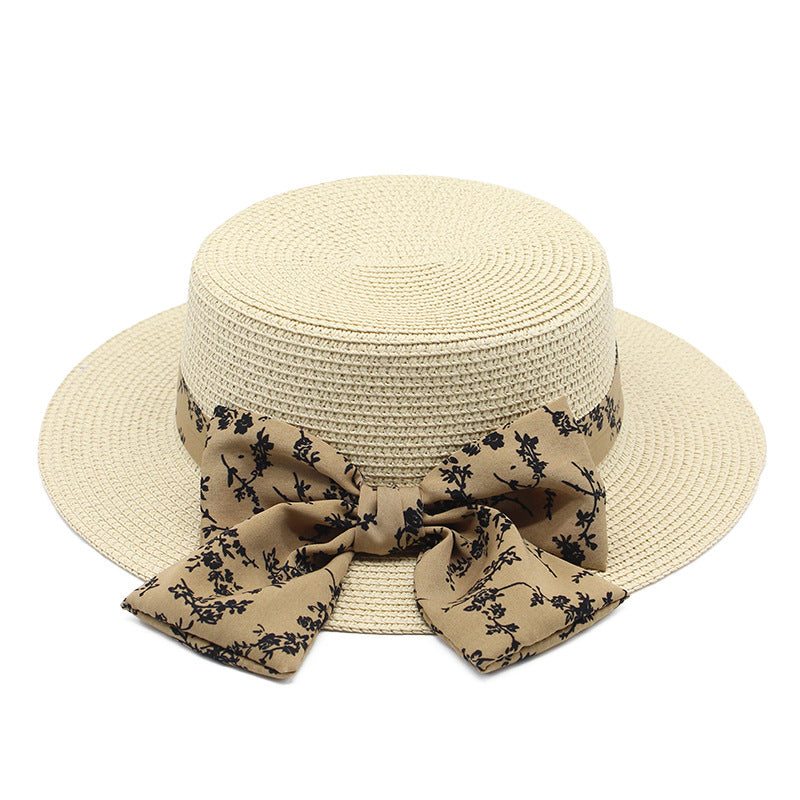 Women's Fashion Wide Brim Shade Print Bow Hat