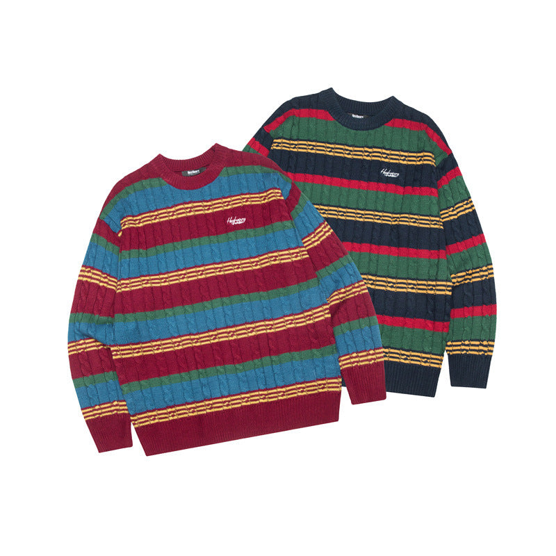 Striped Multicolor Casual Retro Couple Sweater