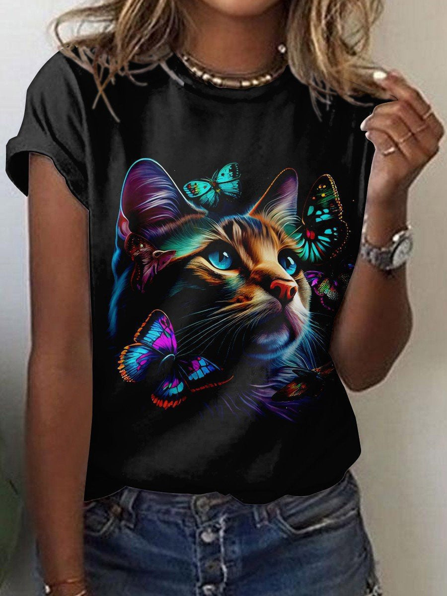 Cute Owl Pattern 3D Printed Round Neck Short Sleeve