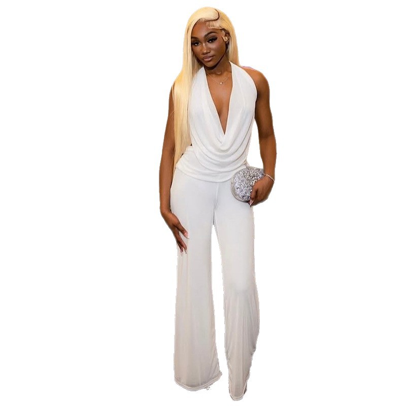 Womens Solid-Colored Halter Top And Pants Set