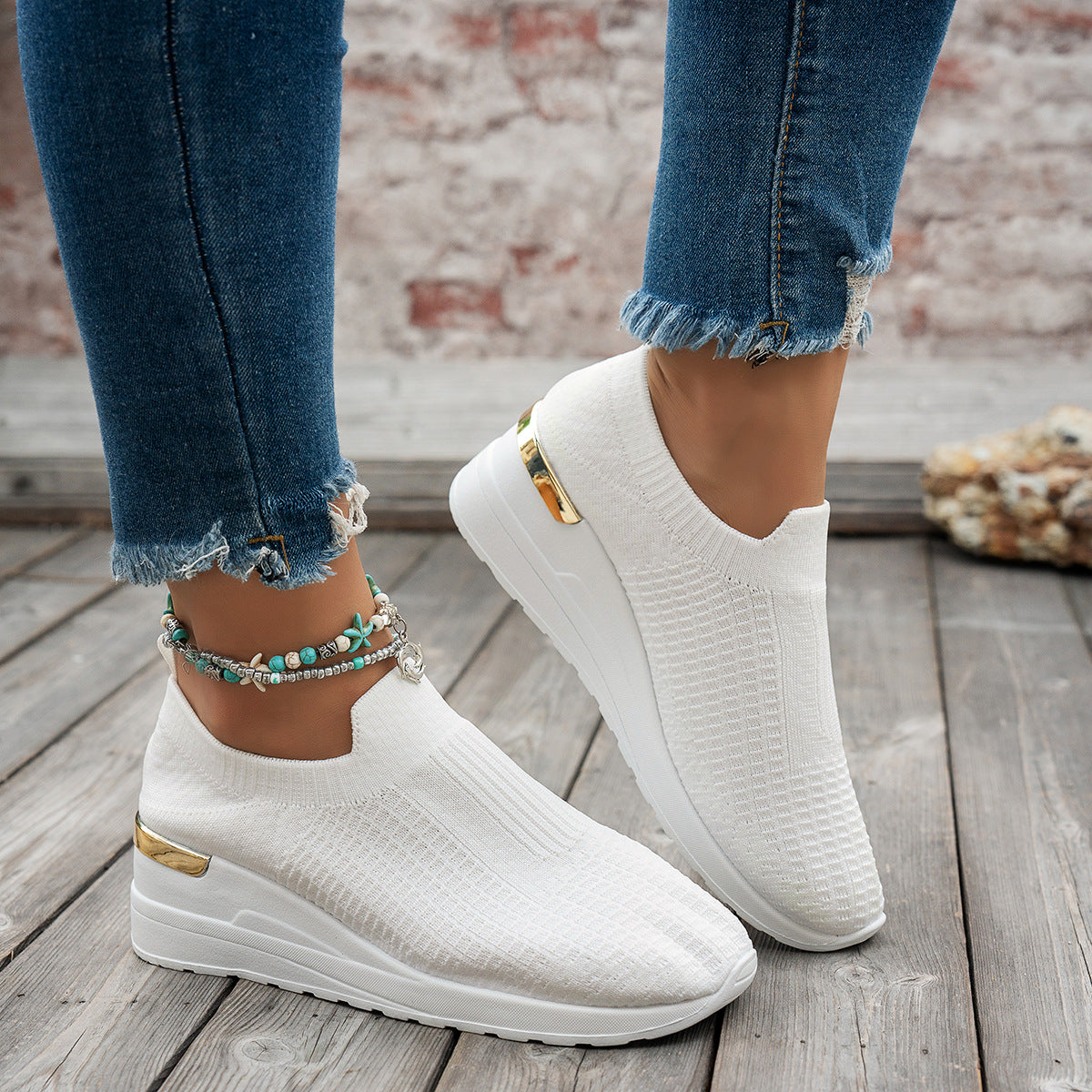 Womens Mesh Flyknit Thick-soled Breathable Casual Shoes