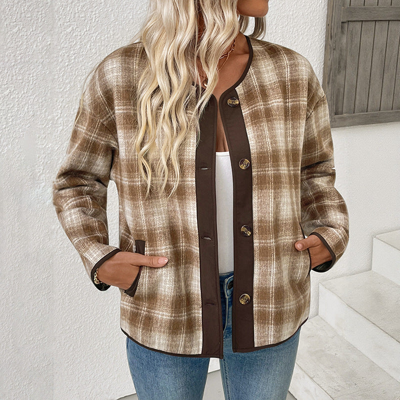 Women's Plaid Jacket Casual Plaid Cardigan