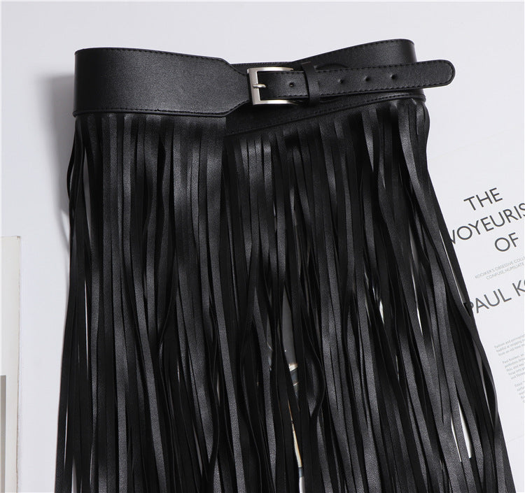 All-match Wide Belt Black Leather Belt