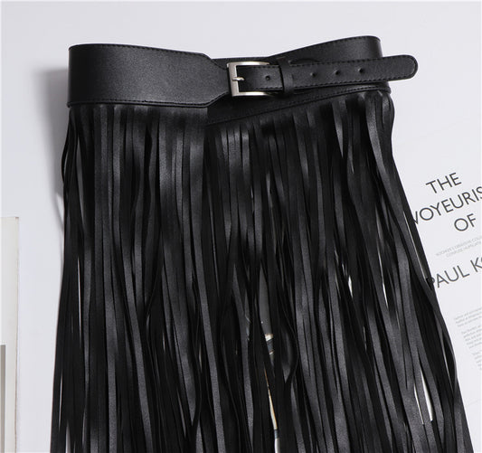 All-match Wide Belt Black Leather Belt
