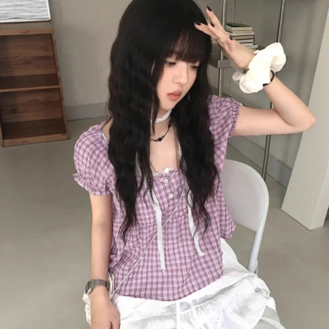 High-waisted Skirt Swing Design Square Collar Short Top Fashion Women's Wear